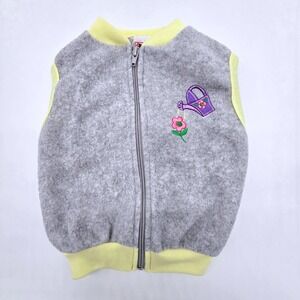 Vintage Girls Gray Fleece Watering Can Floral Embroidered Vest Size 24 Months